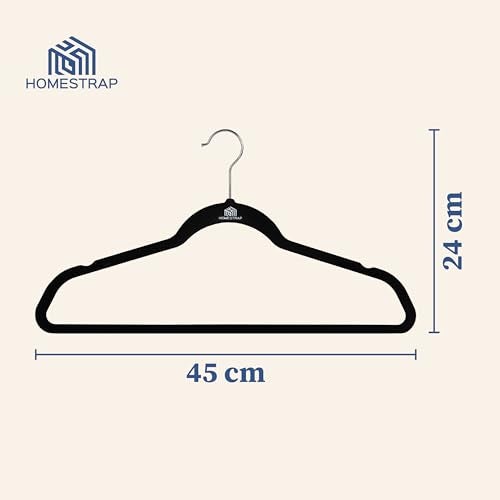 Homestrap Velvet Anti-Slip Hanger (Pack of 6)| Heavy Duty Velvet Suit Hangers with 360° Rotating Hooks| Lightweight, Strong and Ultra-Thin Hangers (Black) - Image 2