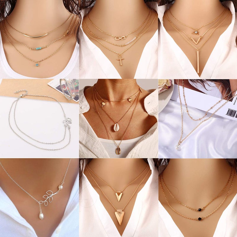 AROIC 20 PCS Pendant Necklace with 14 PCS Gold,6 PCS Sliver,20 styles of necklaces for Women Jewelry Fashion and Valentine Birthday Party Gift - Image 3