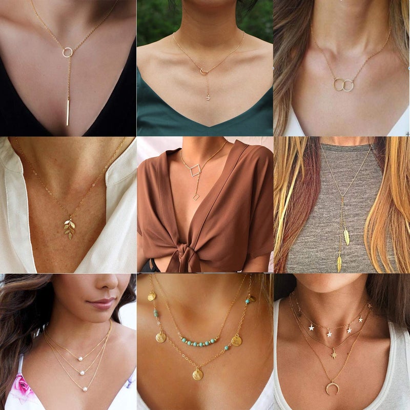 AROIC 20 PCS Pendant Necklace with 14 PCS Gold,6 PCS Sliver,20 styles of necklaces for Women Jewelry Fashion and Valentine Birthday Party Gift - Image 2