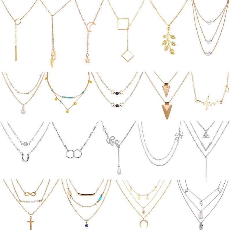 AROIC 20 PCS Pendant Necklace with 14 PCS Gold,6 PCS Sliver,20 styles of necklaces for Women Jewelry Fashion and Valentine Birthday Party Gift - Image 1