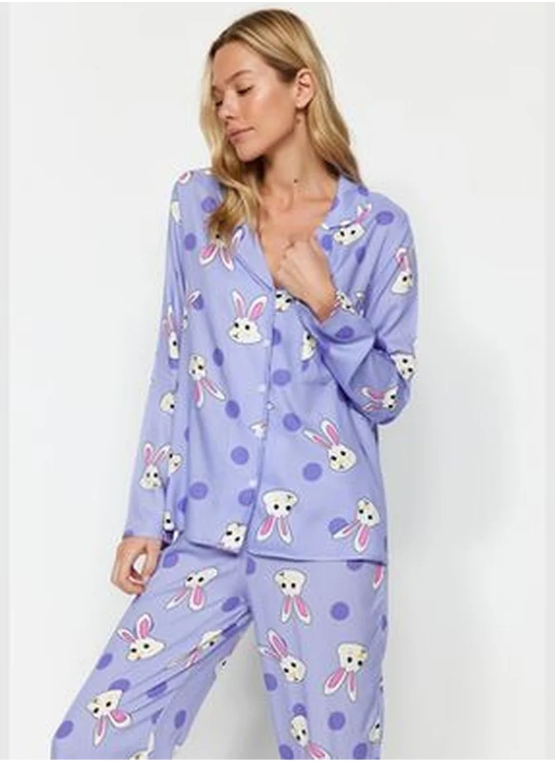 trendyol Lilac Rabbit Printed Woven Pajamas Set THMAW21PT0048