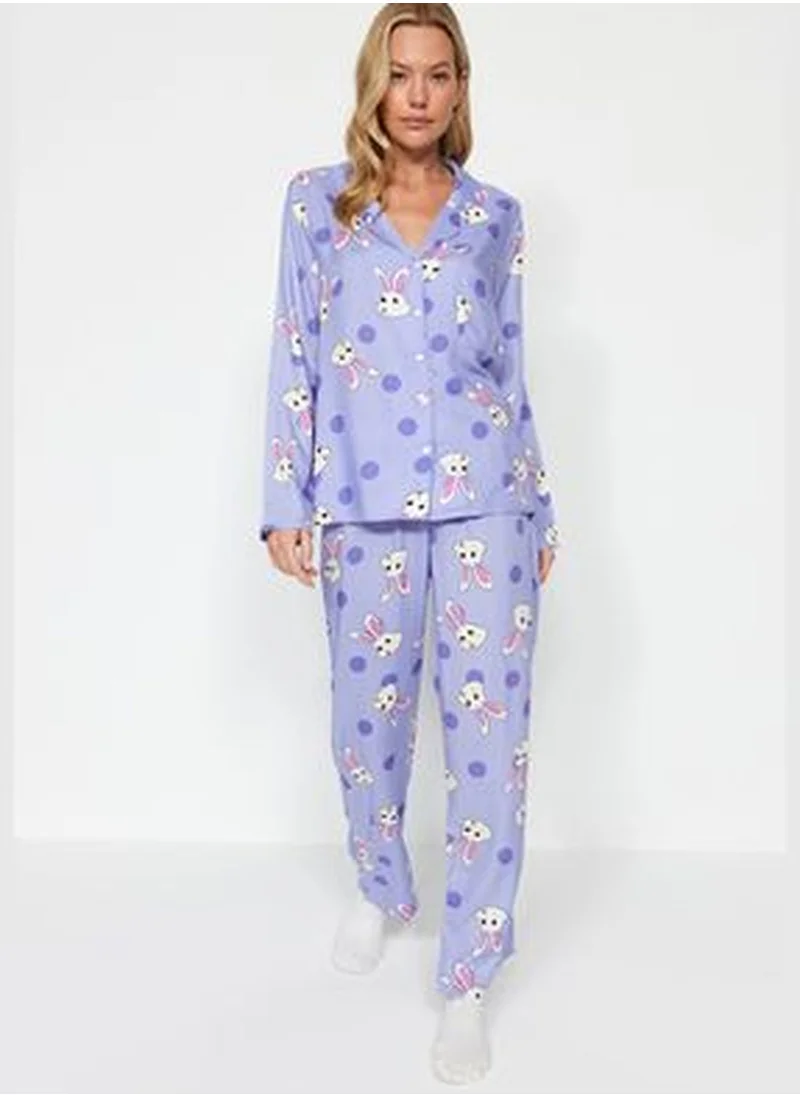 trendyol Lilac Rabbit Printed Woven Pajamas Set THMAW21PT0048