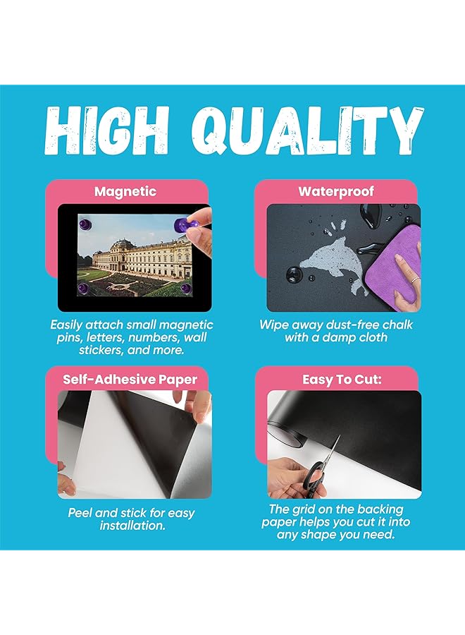 erorex Magnetic Chalkboard Wallpaper Peel And Stick 90 X 45 Cm Self Adhesive Chalkboard Contact Paper With Chalk Markers Magnets Pen Holder And Rag Ideal For Kids' Playrooms Home Offices And Classrooms  - Image 2