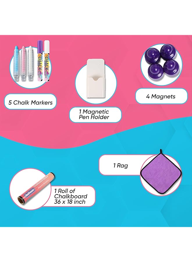 erorex Magnetic Chalkboard Wallpaper Peel And Stick 90 X 45 Cm Self Adhesive Chalkboard Contact Paper With Chalk Markers Magnets Pen Holder And Rag Ideal For Kids' Playrooms Home Offices And Classrooms  - Image 3