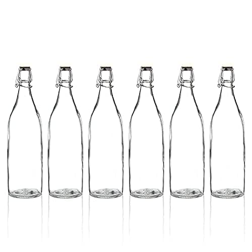 AVVIC MART Flip Top Glass Water Bottle - 1 Liter - Swing Top Water Bottle with Stopper for Beverages, Oil, Vinegar, Beer, Water, Soda, Airtight Lid & Leak Proof Cap - Clear - Pack of (2) - Image 1