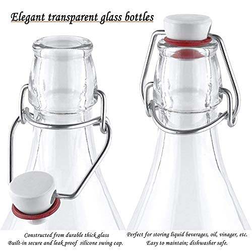 AVVIC MART Flip Top Glass Water Bottle - 1 Liter - Swing Top Water Bottle with Stopper for Beverages, Oil, Vinegar, Beer, Water, Soda, Airtight Lid & Leak Proof Cap - Clear - Pack of (2) - Image 3