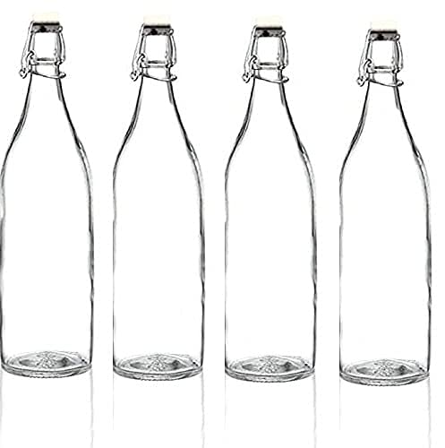 AVVIC MART Flip Top Glass Water Bottle - 1 Liter - Swing Top Water Bottle with Stopper for Beverages, Oil, Vinegar, Beer, Water, Soda, Airtight Lid & Leak Proof Cap - Clear - Pack of (2) - Image 2