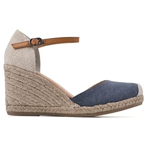 WHITE MOUNTAIN Women's Mamba Espadrille Wedge Sandal, Denimblue/Fab, 6 W - Image 3