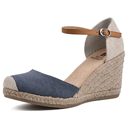 WHITE MOUNTAIN Women's Mamba Espadrille Wedge Sandal, Denimblue/Fab, 6 W - Image 1