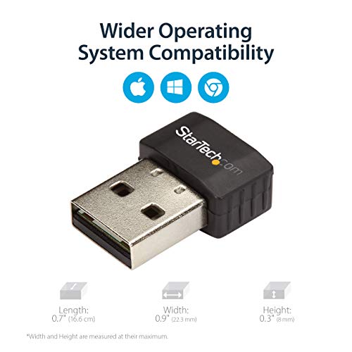 StarTech.com Wireless USB WiFi Adapter – Dual Band AC600 Wireless Dongle - 2.4GHz / 5GHz - 802.11ac Wi-Fi Laptop Adapter (USB433ACD1X1) - Image 3