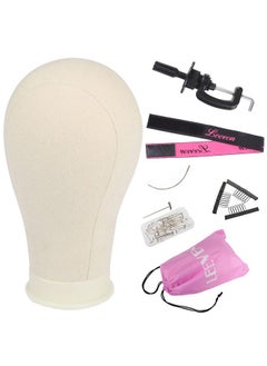 Leeven Leeven 21"-24" Poly Canvas Block Head Professional Mannequin Canvas Head for Making, Drying,Styling Wigs with Table Clamp Stand and Hair Edge Band 22 Inch  - Image 1