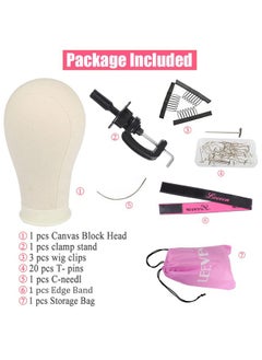 Leeven Leeven 21"-24" Poly Canvas Block Head Professional Mannequin Canvas Head for Making, Drying,Styling Wigs with Table Clamp Stand and Hair Edge Band 22 Inch  - Image 2