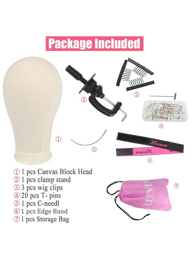 Leeven - Leeven 21"-24" Poly Canvas Block Head Professional Mannequin Canvas Head for Making, Drying,Styling Wigs with Table Clamp Stand and Hair Edge Band 22 Inch - Image 1