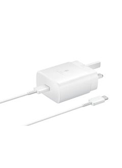 شاحن جداري 45 وات USB-C من سامسونج محول السفر فائق السرعة مع كابل USB-C إلى USB-C أبيض