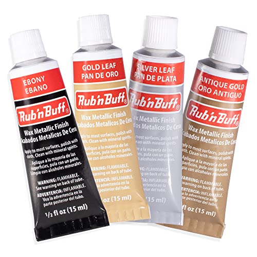 AMACO Rub n Buff Wax Metallic Finish 4 Color Kit - Antique Gold Silver Leaf Gold Leaf Ebony 15ml Tubes - Versatile Gilding Wax for Finishing Furniture Antiquing and Restoration - 4 Rub and Buff Colors - Image 1