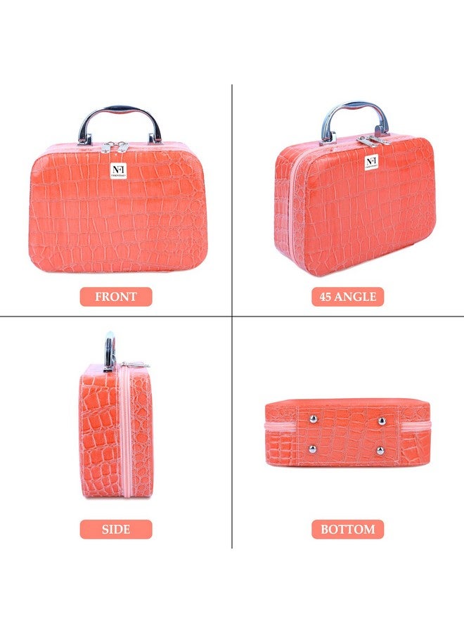 NFI essentials Makeup Box Cosmetic Box Trousseau Box Jewellery Box Toiletry Bag Vanity Box Organizer with Magnifying Compact Makeup Mirror (Pink) - Image 2