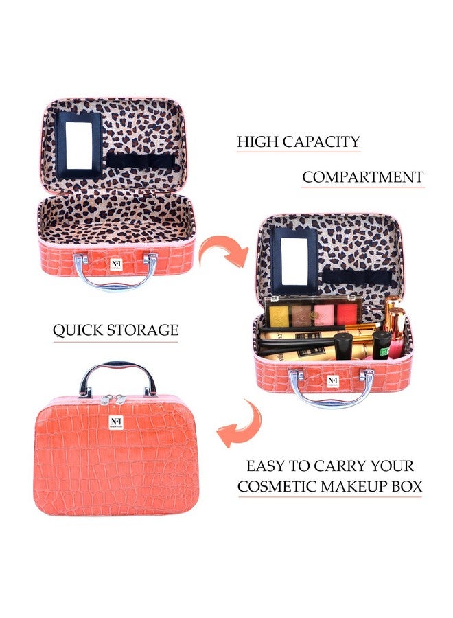 NFI essentials Makeup Box Cosmetic Box Trousseau Box Jewellery Box Toiletry Bag Vanity Box Organizer with Magnifying Compact Makeup Mirror (Pink) - Image 3