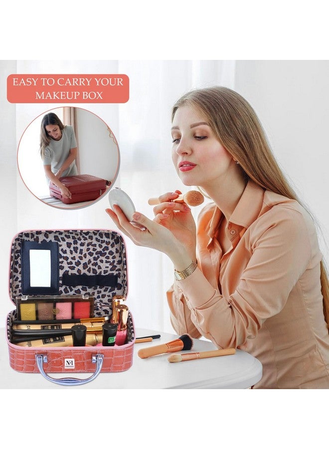 NFI essentials Makeup Box Cosmetic Box Trousseau Box Jewellery Box Toiletry Bag Vanity Box Organizer with Magnifying Compact Makeup Mirror (Pink) - Image 5