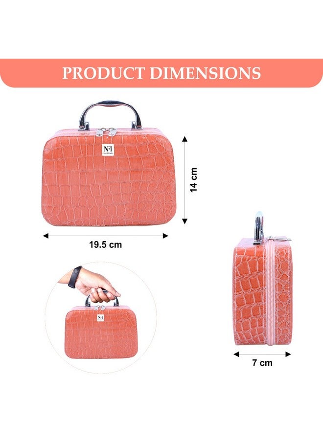 NFI essentials Makeup Box Cosmetic Box Trousseau Box Jewellery Box Toiletry Bag Vanity Box Organizer with Magnifying Compact Makeup Mirror (Pink) - Image 4