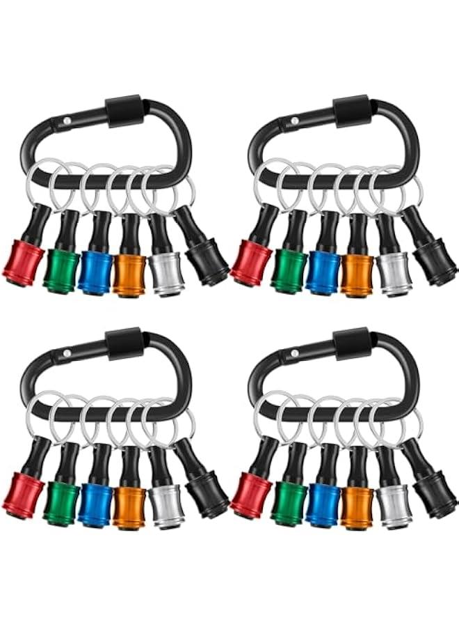 24 Pcs 1/4 inch Hex Shank Aluminum Alloy Screwdriver Bits Holder, Bit Holder Keychain for Impact Driver, Quick-Change Extension Bar Keychain Drill Screw Adapter with 4 Black Carabiner  - Image 1