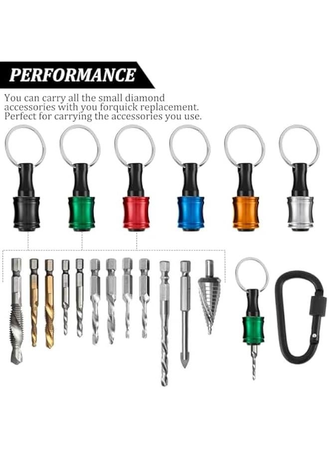 24 Pcs 1/4 inch Hex Shank Aluminum Alloy Screwdriver Bits Holder, Bit Holder Keychain for Impact Driver, Quick-Change Extension Bar Keychain Drill Screw Adapter with 4 Black Carabiner  - Image 4