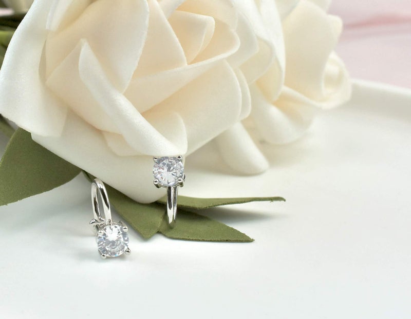 ELEDUCTMON Cubic Zirconia Ear Cuffs - Sterling Silver Hypoallergenic Non-Piercing Cartilage Earrings CZ Clip on Earrings Round Crystal Stud Earrings for Women 6mm - Image 5