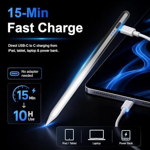 HATOKU Stylus Pen for iPad 2018-2026, 15 Mins Fast Charging Pencil 1st Gen with Tilt & Palm Rejection Digital Pens Stylus for iPad 6-11, Air 3/4/5/M2/M3, Mini 5/6/7, Pro 11"/12.9"/M4 M5 (Black White) - Image 2