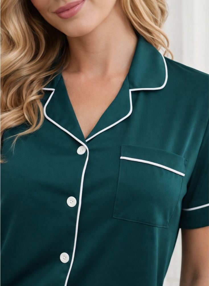 Pajamas Set for Women Half Sleeves Green - Image 3