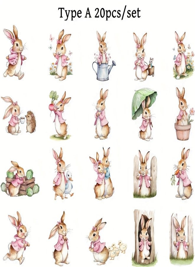SLGIFT 20pcs of Creative Vintage Pink Rabbit Series Handmade Stickers for Decoration / - Image 2