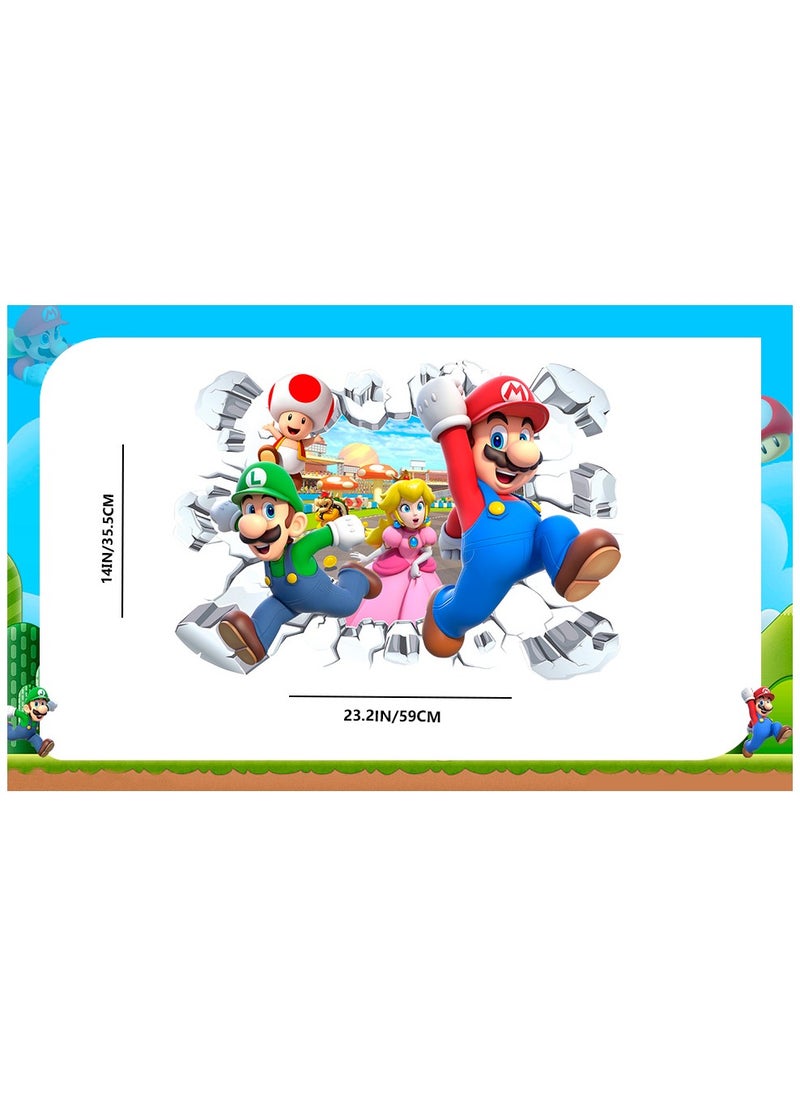 FRUITFUL PARTY - Super Mario Wall Stickers, Super Mario Sticker Kids Room Bedroom Decor Wall Sticker Mario Wall Decal for Super Mario Party Decorations or Huge Mario Posters Super Mario Bros Mega Wall Sticker(Size: 59cm×35.5cm/23.2"× 14") - Image 1