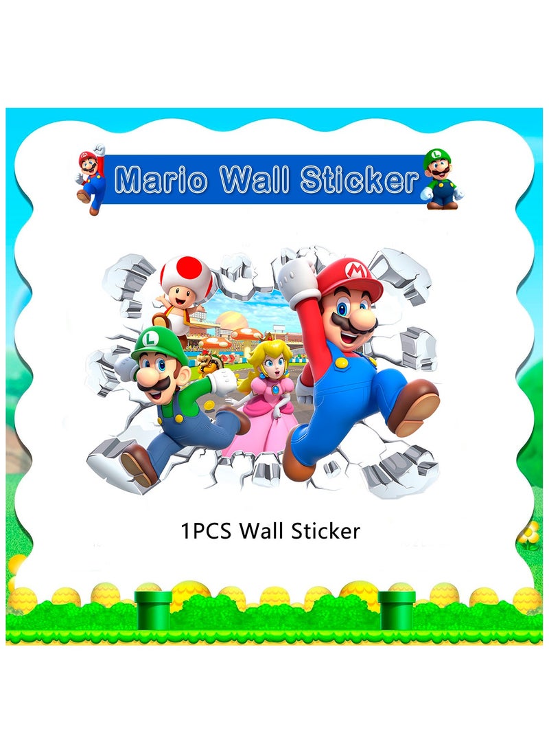 FRUITFUL PARTY - Super Mario Wall Stickers, Super Mario Sticker Kids Room Bedroom Decor Wall Sticker Mario Wall Decal for Super Mario Party Decorations or Huge Mario Posters Super Mario Bros Mega Wall Sticker(Size: 59cm×35.5cm/23.2"× 14") - Image 1