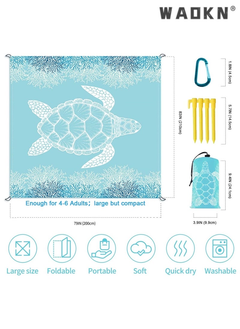 WAOKN Beach Blanket Sandproof Large Beach Mat  4-6 Adults Oversized Lightweight Sand Free Beach Mat Waterproof Beach Blanket Portable Outdoor Camping Blankets for Travel, Camping, Hiking  - Image 5