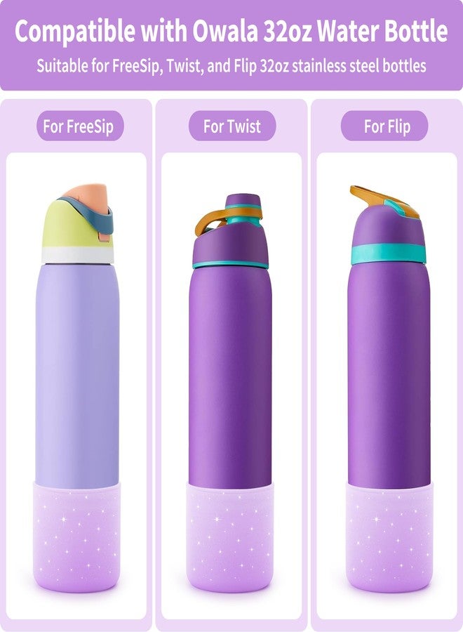 Diumepo Silicone Water Bottle Boot for Owala 32 oz, Anti-Slip Protective Sleeve for Twist, FreeSip & Flip Stainless Steel Bottles, Bottom Base (Glitter Purple) - Image 3