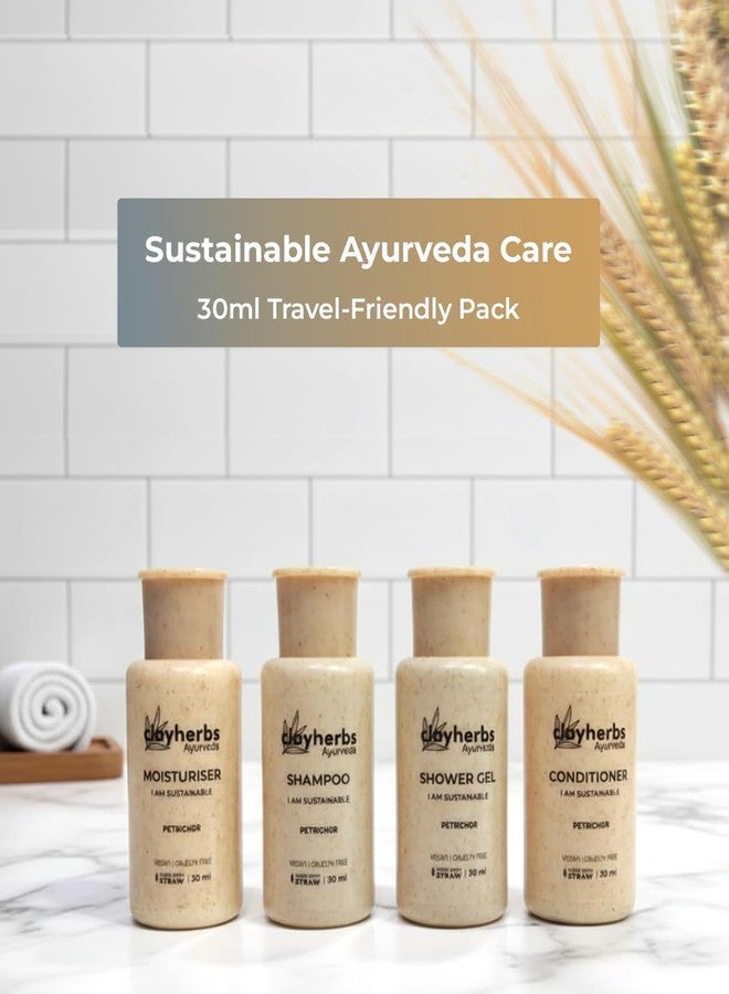 Clayherbs (30ml) (Pack-100) Sustainable Hotel Amenities Set | Bulk Eco-Friendly Wheat Straw Bottles | Vegan, Cruelty-Free Mini Toiletries for Hotels, Resorts, Spa, Airbnb | Shampoo, Conditioner, Shower Gel, Moisturiser - Image 2