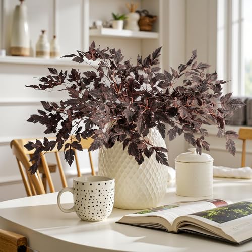 Uqueeten Artificial Fall Leaves Fall Stems Silk Plants Artificial Cimicifuga Plant Greenery 4pcs Fall Stems for Vases Silk Plants for Home Indoor TableFireplaceShop Office Decorations No Vase - Image 1