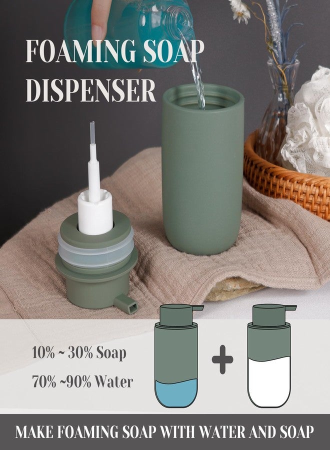 INGOFIN Ceramic Foaming Soap Dispenser Set, 2 Pack (12 oz) Bathroom Foam Hand Soap Dispenser with Pump, Hand and Dish Soap Dispenser Set with 8 Pcs Clear Stickers,for Kitchen- Matte Green - Image 4
