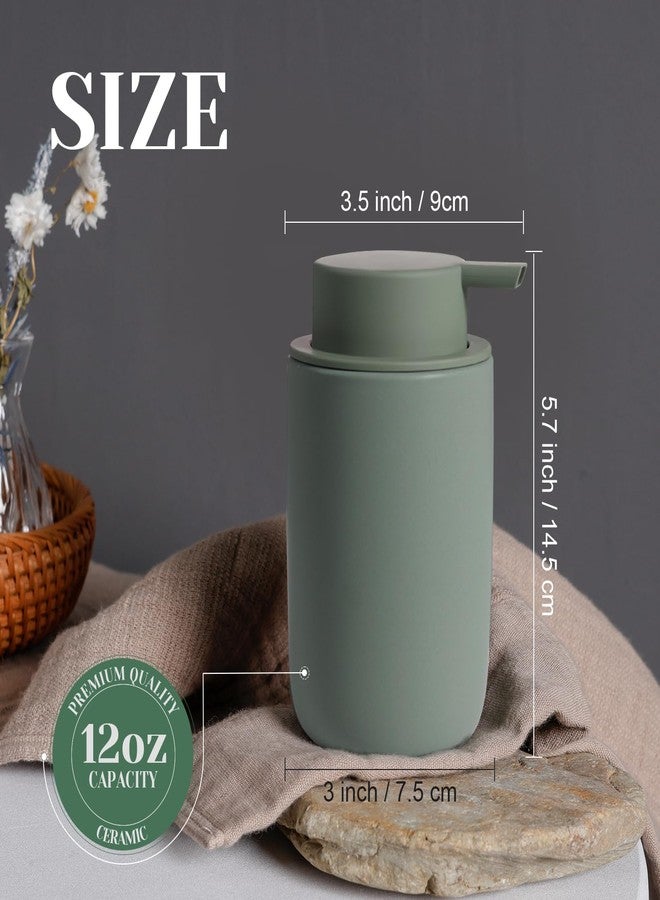 INGOFIN Ceramic Foaming Soap Dispenser Set, 2 Pack (12 oz) Bathroom Foam Hand Soap Dispenser with Pump, Hand and Dish Soap Dispenser Set with 8 Pcs Clear Stickers,for Kitchen- Matte Green - Image 3
