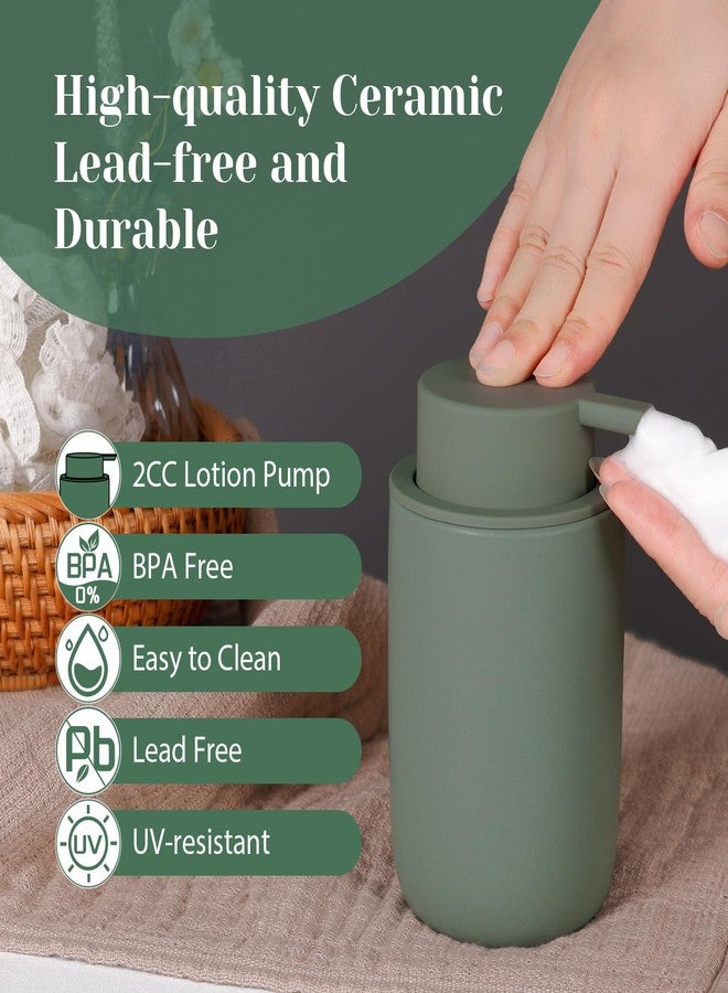 INGOFIN Ceramic Foaming Soap Dispenser Set, 2 Pack (12 oz) Bathroom Foam Hand Soap Dispenser with Pump, Hand and Dish Soap Dispenser Set with 8 Pcs Clear Stickers,for Kitchen- Matte Green - Image 5
