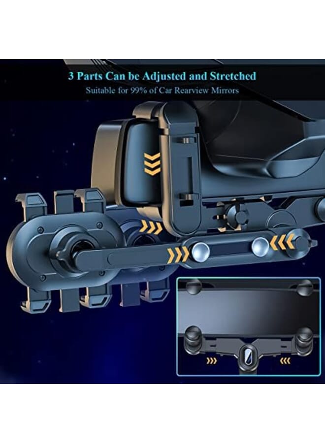 OneNine Rearview Mirror Phone Holder For Car Upgrade 360 Degree Rotatable Retractable Car Phone Holder Mount Gps Holder Automobile Cradles Multifunctional Adjustable Car Rear View Mirror Phone Holder - Image 2