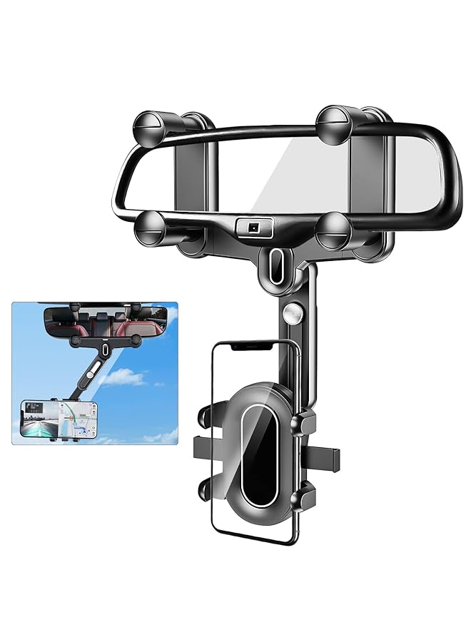 OneNine Rearview Mirror Phone Holder For Car Upgrade 360 Degree Rotatable Retractable Car Phone Holder Mount Gps Holder Automobile Cradles Multifunctional Adjustable Car Rear View Mirror Phone Holder - Image 1