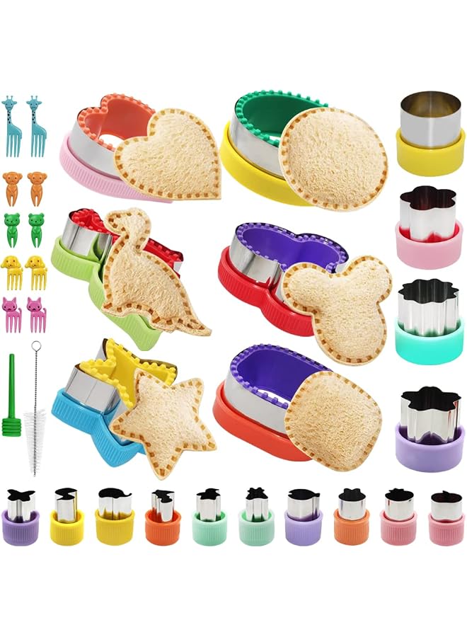 S-TOP 32 Pcs Sandwich Cutter Set, Sandwich Cutter and Sealer Cookie Cutters Vegetable Fruit Cutters Shapes for Kids with Food Picks Brush - Image 1