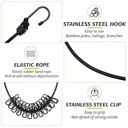 PulGos (Pack of 1)Retractable Cloth Drying Rope with 12 Metal Clips| Strong Elastic Clothes Hanging Rope Travel, Home & Outdoor | Kapde Sukhane Ki Rassi/ Wire | Multicolor | Adjustable & Easy to Carry - Image 4