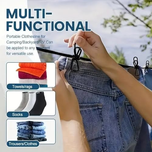 PulGos (Pack of 1)Retractable Cloth Drying Rope with 12 Metal Clips| Strong Elastic Clothes Hanging Rope Travel, Home & Outdoor | Kapde Sukhane Ki Rassi/ Wire | Multicolor | Adjustable & Easy to Carry - Image 2