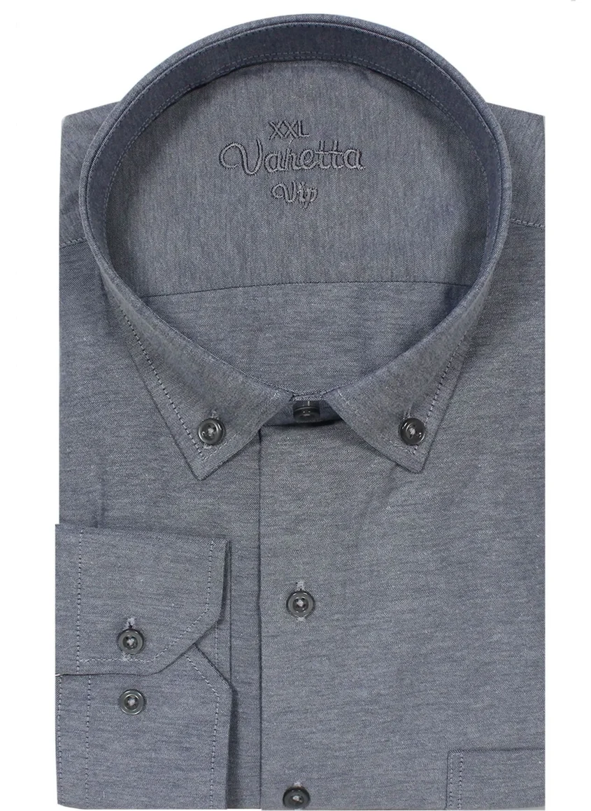فاريتا Men's Green Large Size Straight Long Sleeve Shirt with Pockets