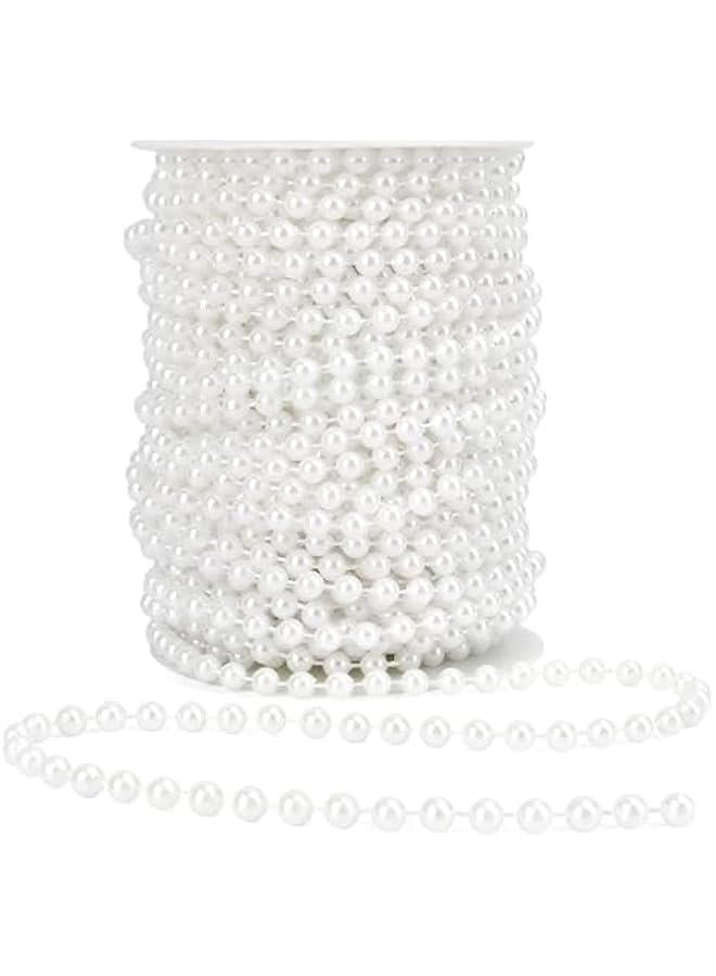Arabest Pearl Beads Garland, 6mm Pearl Garland, String of Pearls, 82FT Faux Pearl Strand Roll, White Pearl Beads Garland for DIY Craft  Tree Wedding Party Supplies Flowers Decoration - Image 1