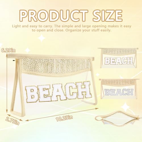 Iqimott 2Pcs Preppy Patch Sun Bag Makeup Letter Bag Boho Letter Bags for Beach Swim Waterproof Zipper Make up Bags Toiletry Pouch for Women Girls Clear Transparent Pouch for TravelSun Beach - Image 3