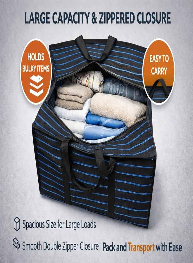 MOZU BAZAAR Extra Large Storage Organizer Bag Heavy Duty | (55x30x50 cm) Big Reusable Moving & Shifting Bag with Zipper & Strong Carry Handles for Clothes, Bedding & Household Items (Blueberry Blue Lining) - Image 2