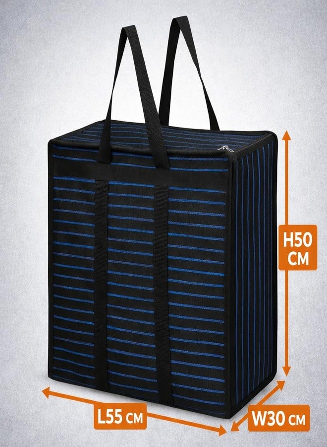 MOZU BAZAAR Extra Large Storage Organizer Bag Heavy Duty | (55x30x50 cm) Big Reusable Moving & Shifting Bag with Zipper & Strong Carry Handles for Clothes, Bedding & Household Items (Blueberry Blue Lining) - Image 3