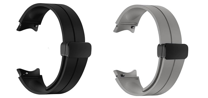 EDNITA 20MM SmartWatch Straps Adjustable Soft Silicone Strap With Folding Magnetic Lock Compatible With Samsung Galaxy Watch 4/5/6/Pro (Black, Grey - Pack Of 2) - Image 1