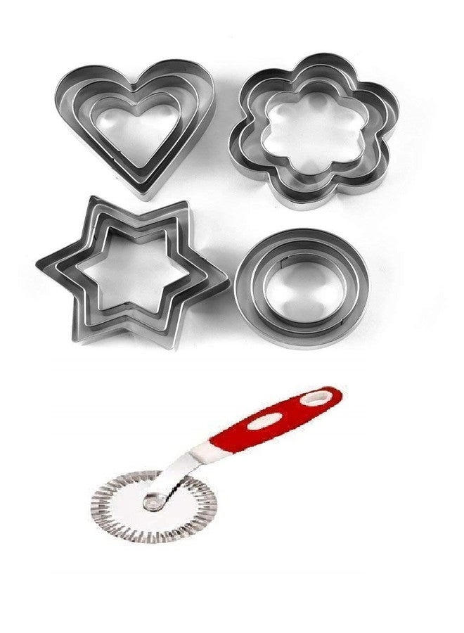 Swami Enterprise Stainless Steel Cookie Cutters Set with 4 Different Shapes - 12 Pieces Set/Round Pastry Cutter/Sandwich Cutter 1 pc (Multi Color) - Image 1